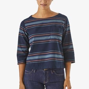 Patagonia Catbells Green Stripe 3/4 Sleeve Shirt Size M